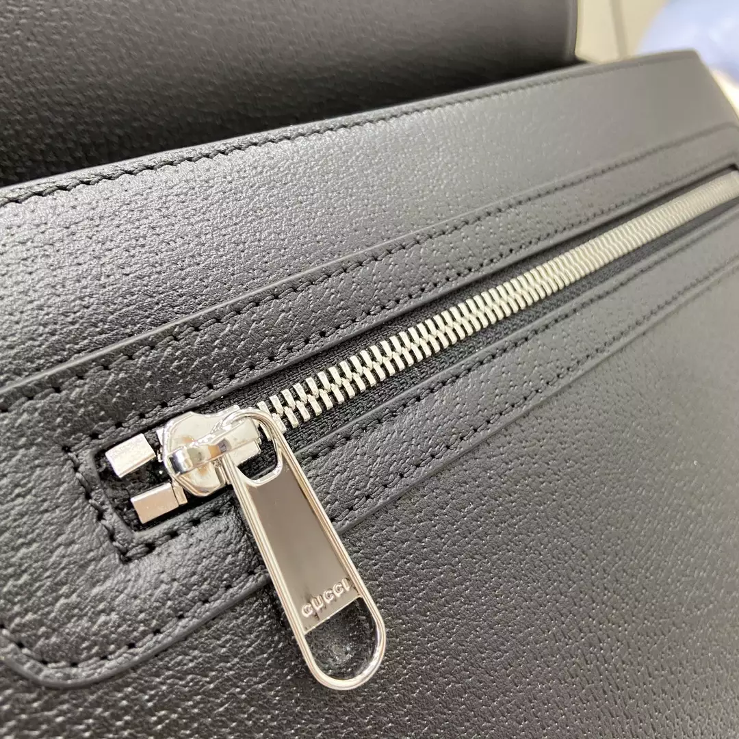 Medium GG Crossbody Bag with Tag in Black Leather
