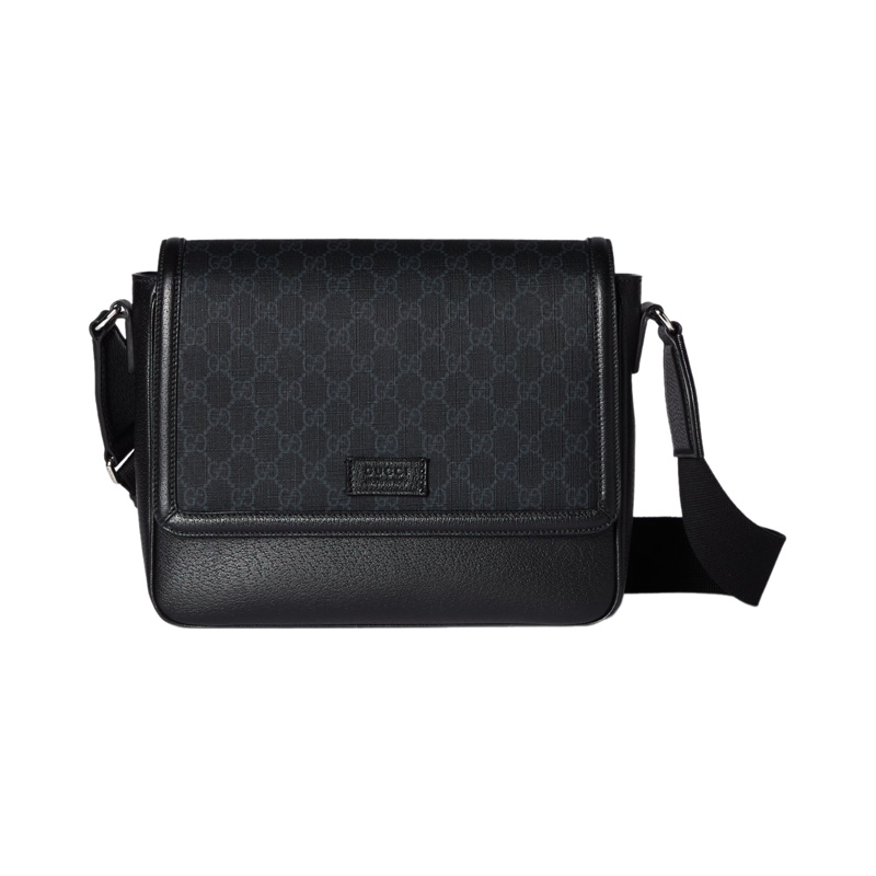 Medium GG Crossbody Bag with Tag in Black Leather