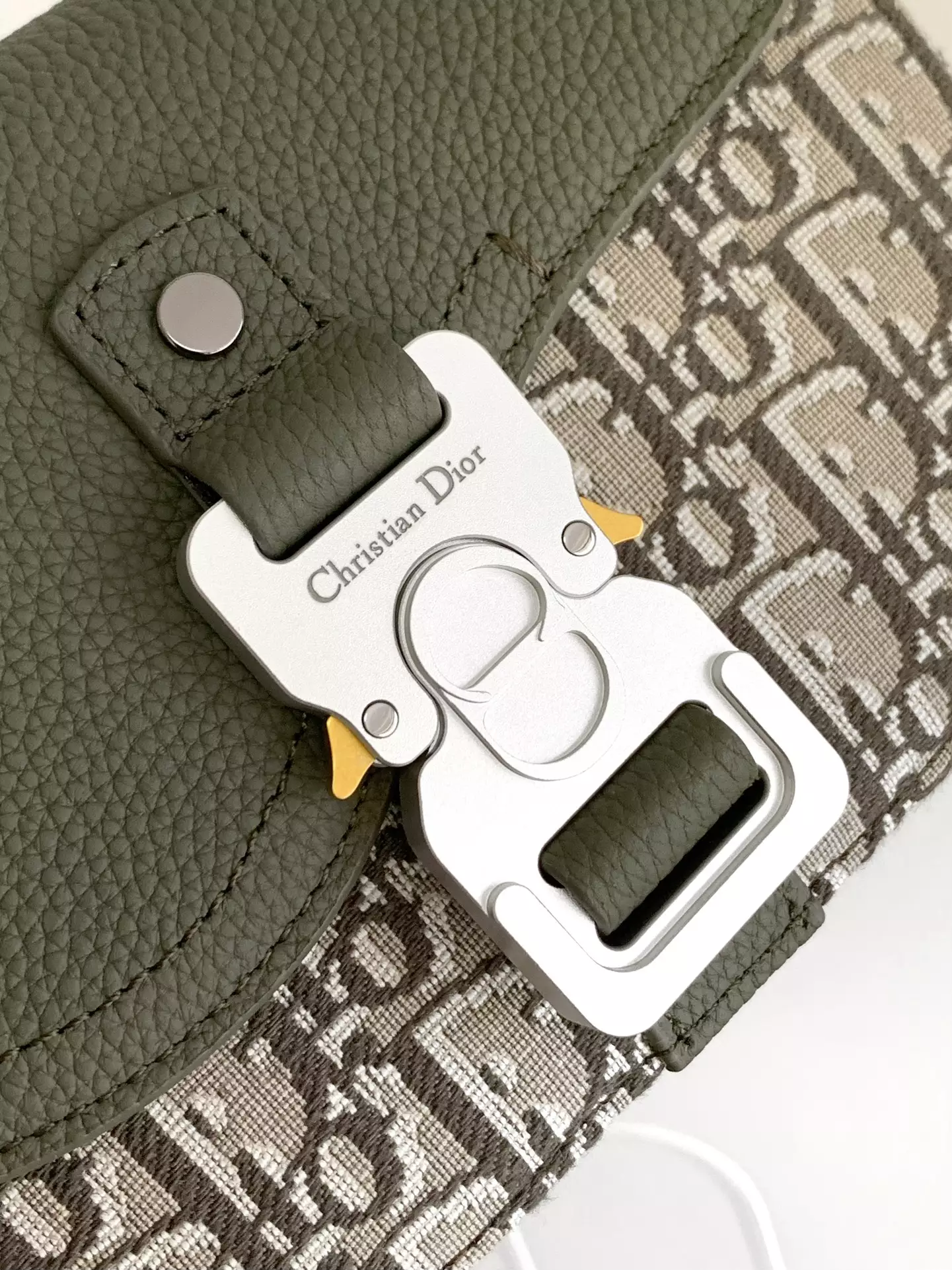 Mini Saddle Messenger Bag with Flap Khaki Dior Oblique Jacquard and Grained Calfskin