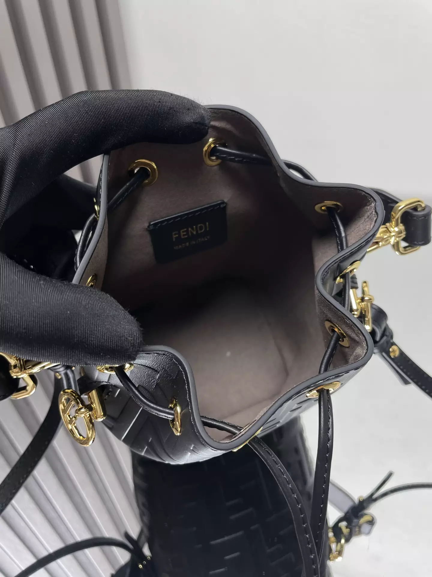 Mon Tresor Black Leather Mini Bag with FF Embroidery