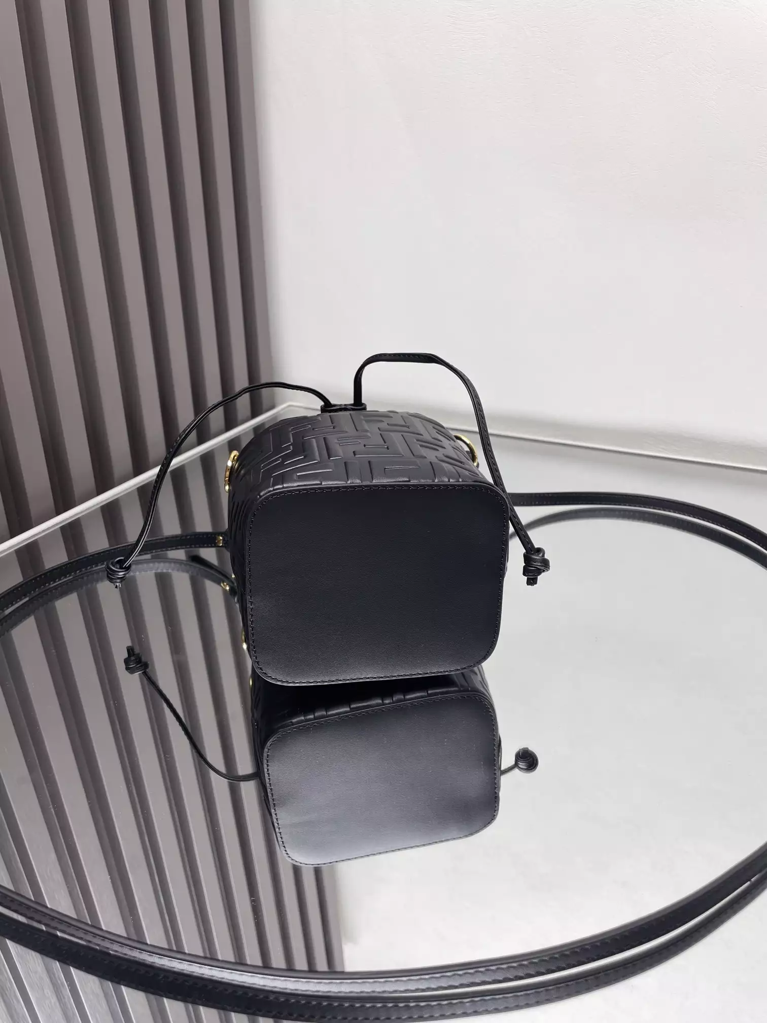 Mon Tresor Black Leather Mini Bag with FF Embroidery