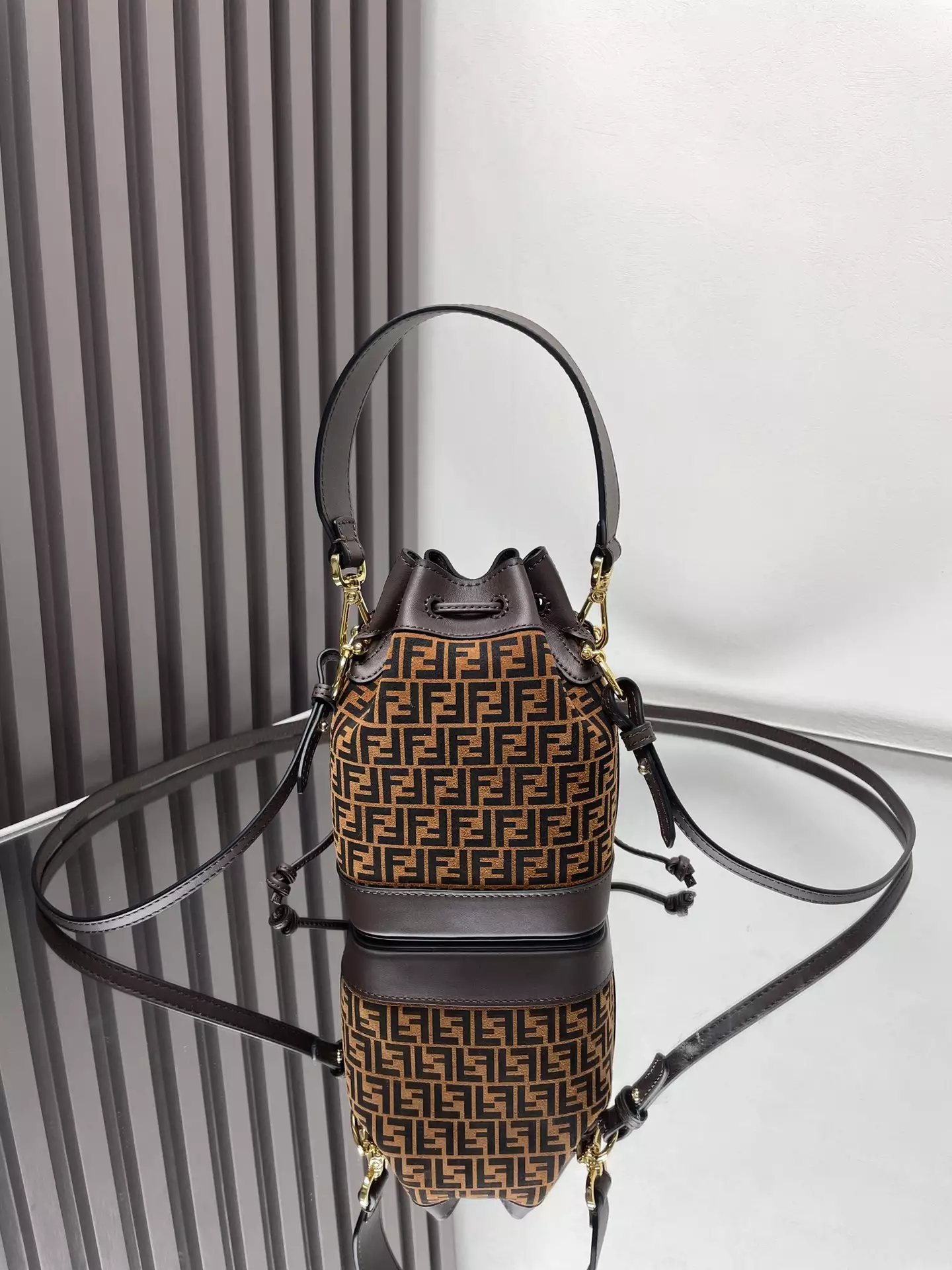 Mon Tresor Brown Leather Mini-Bag with FF Print