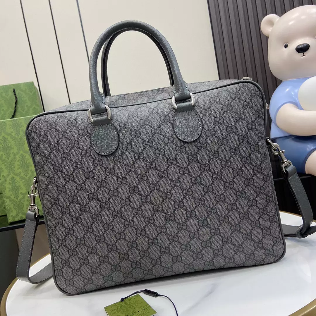 Ophidia Medium GG Briefcase in Dark Grey and Black GG Supreme