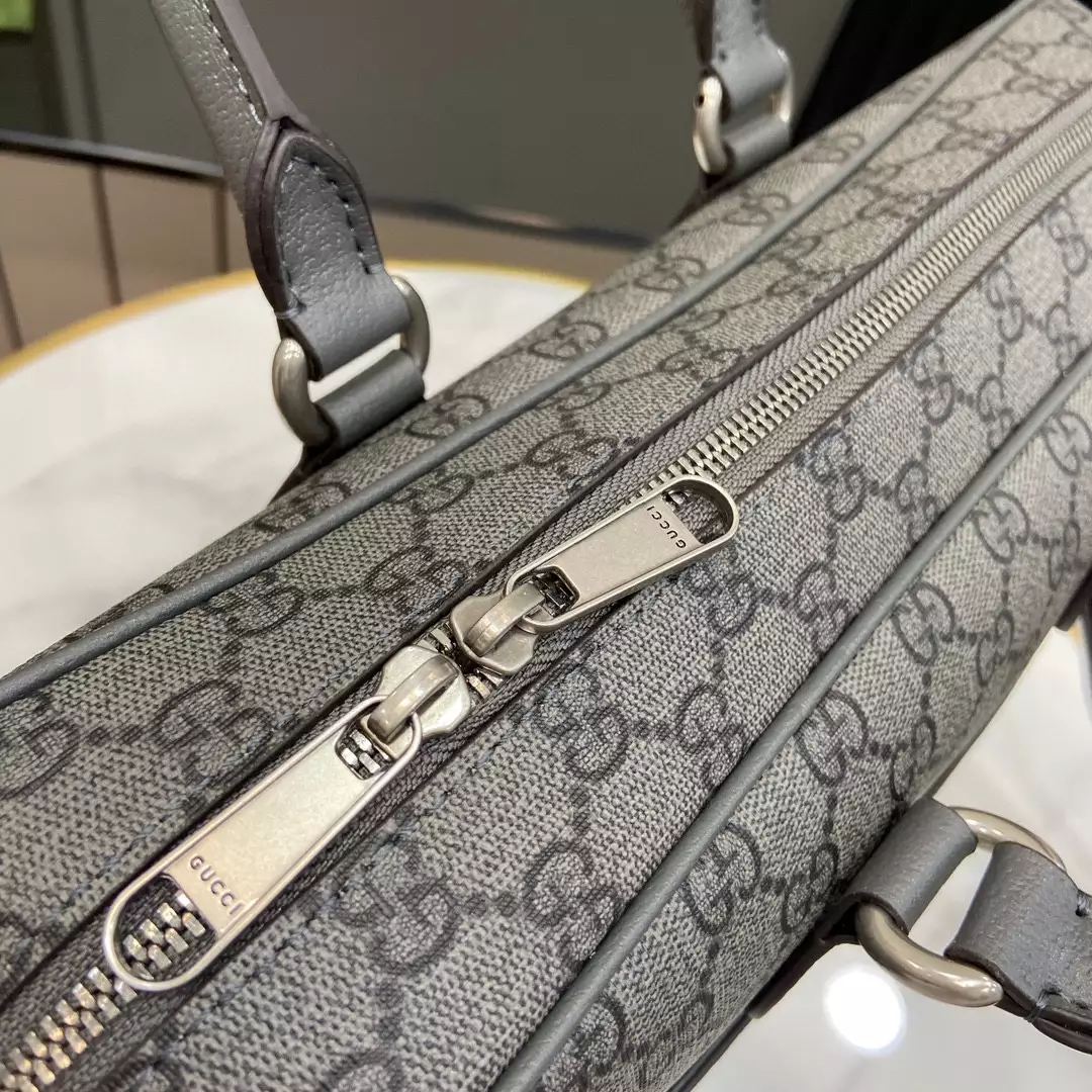 Ophidia Medium GG Briefcase in Dark Grey and Black GG Supreme