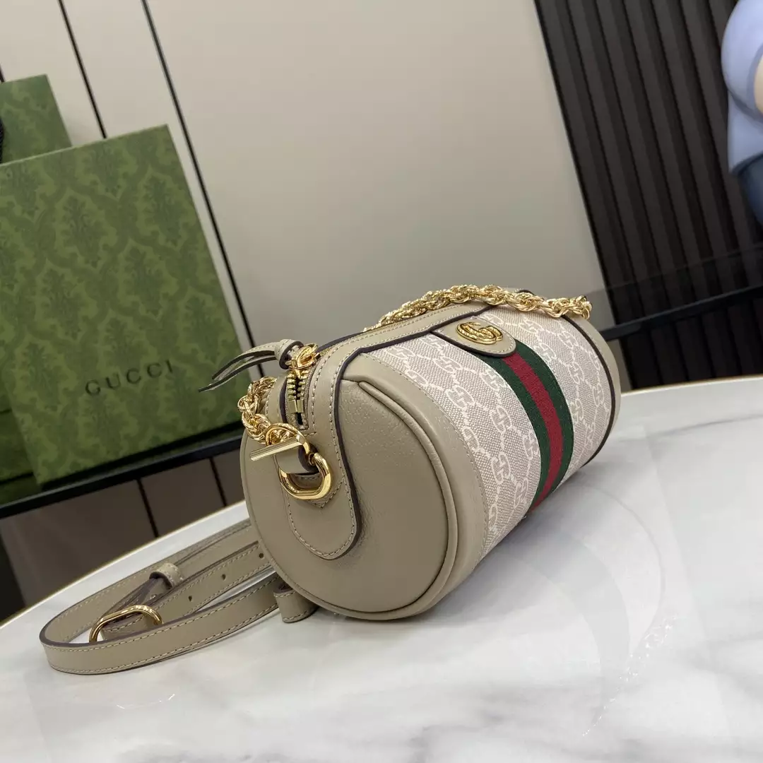 Ophidia Mini Shoulder Bag in Beige and White GG Supreme
