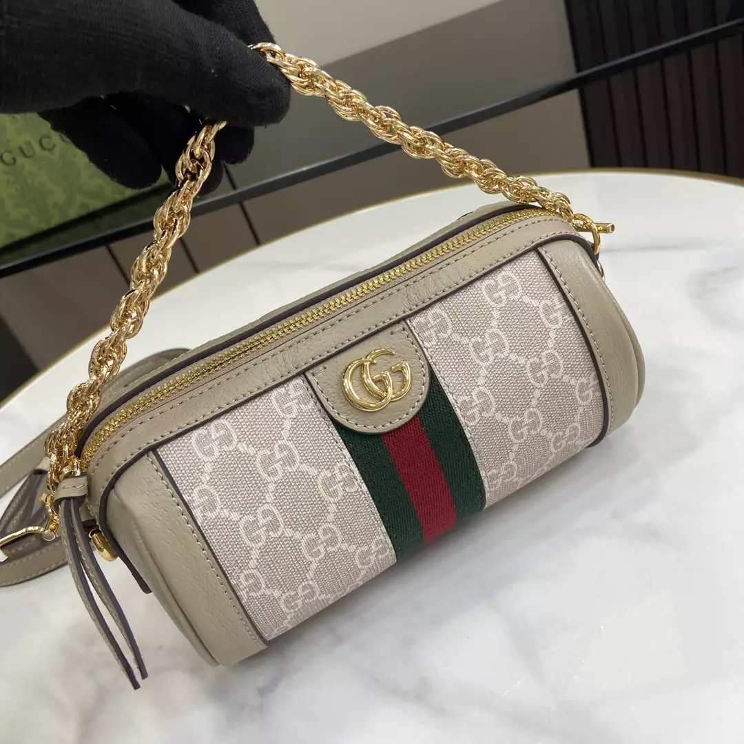 Ophidia Mini Shoulder Bag in Beige and White GG Supreme