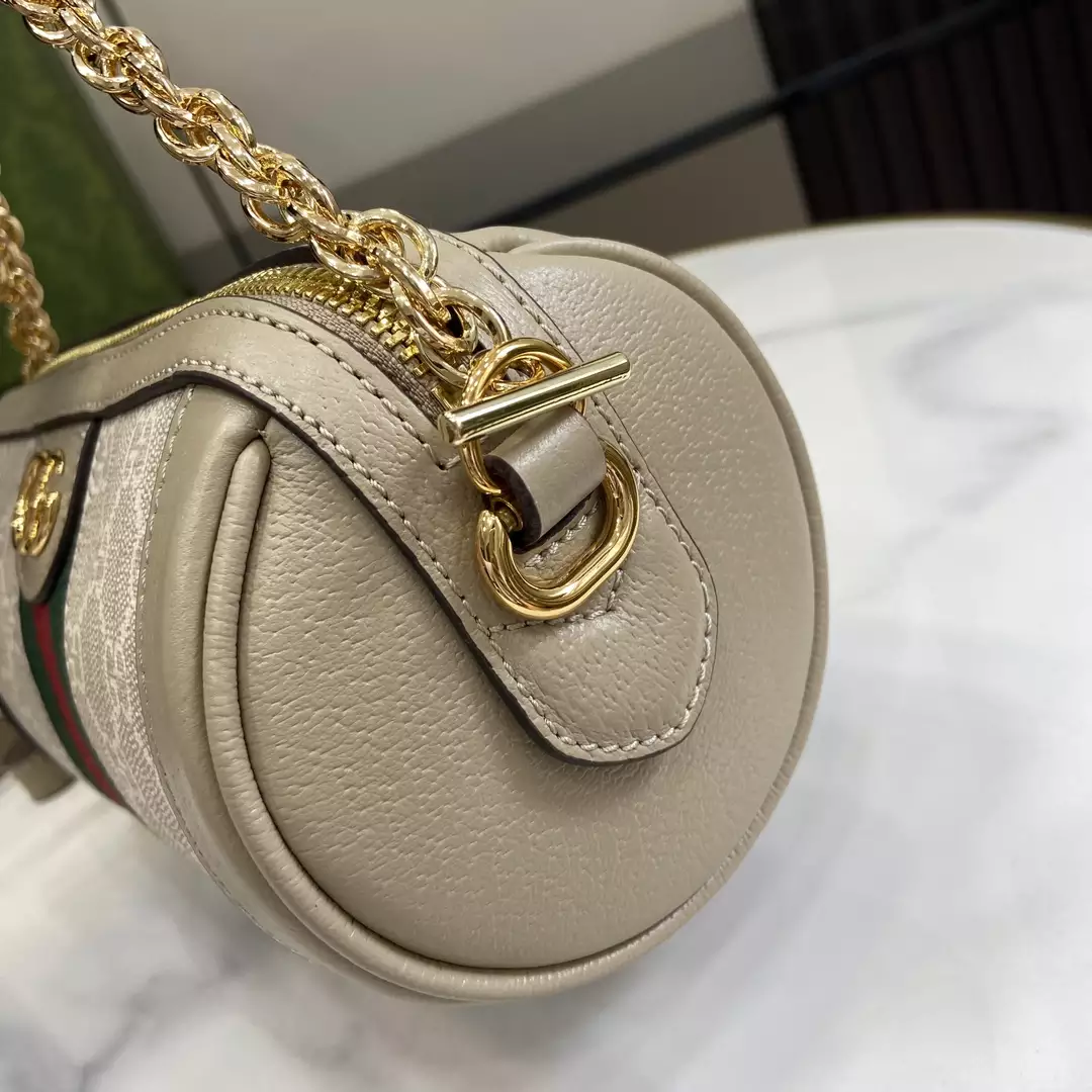 Ophidia Mini Shoulder Bag in Beige and White GG Supreme