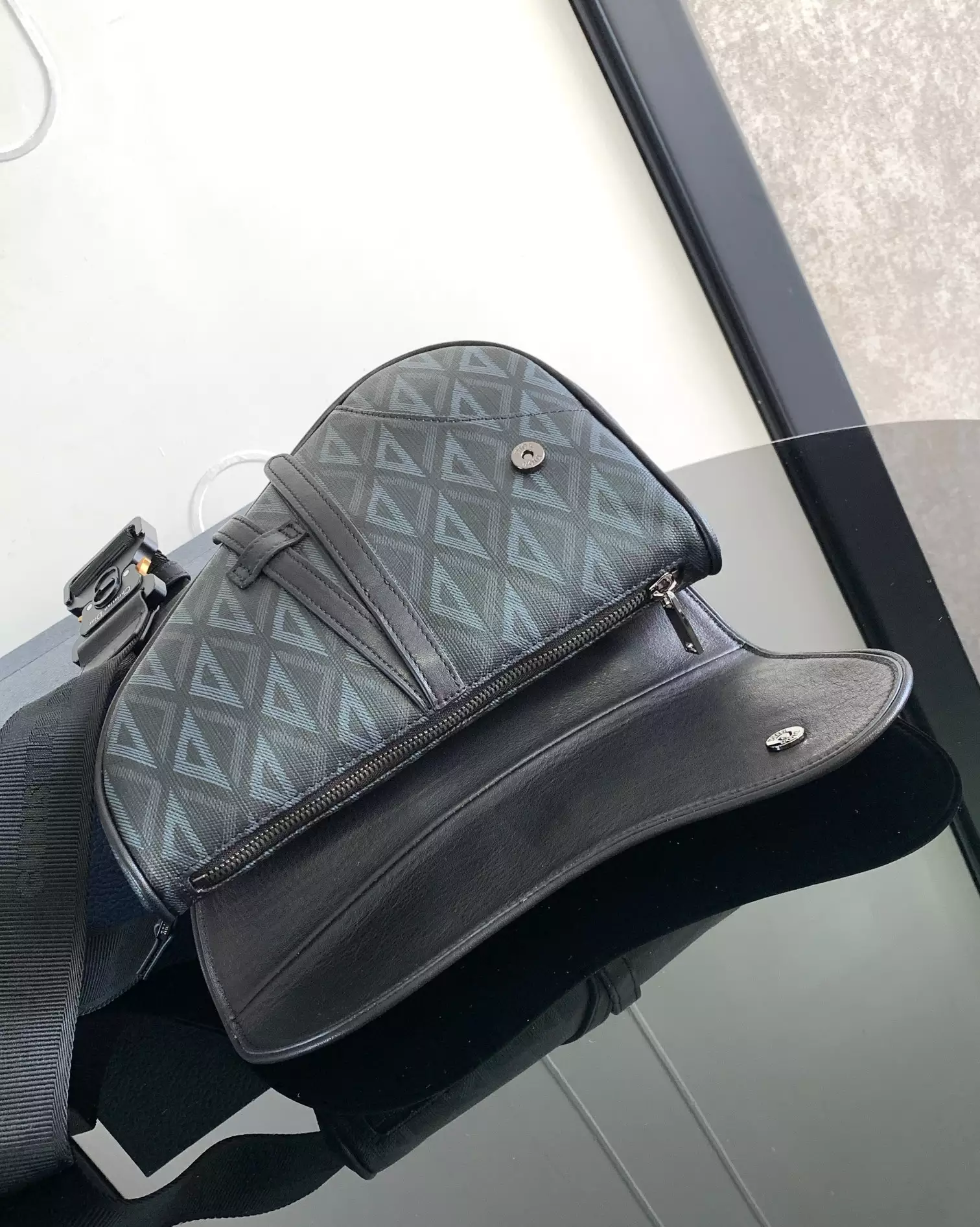 saddle bag black cd Di*m*nd canvas and black smooth calfskin
