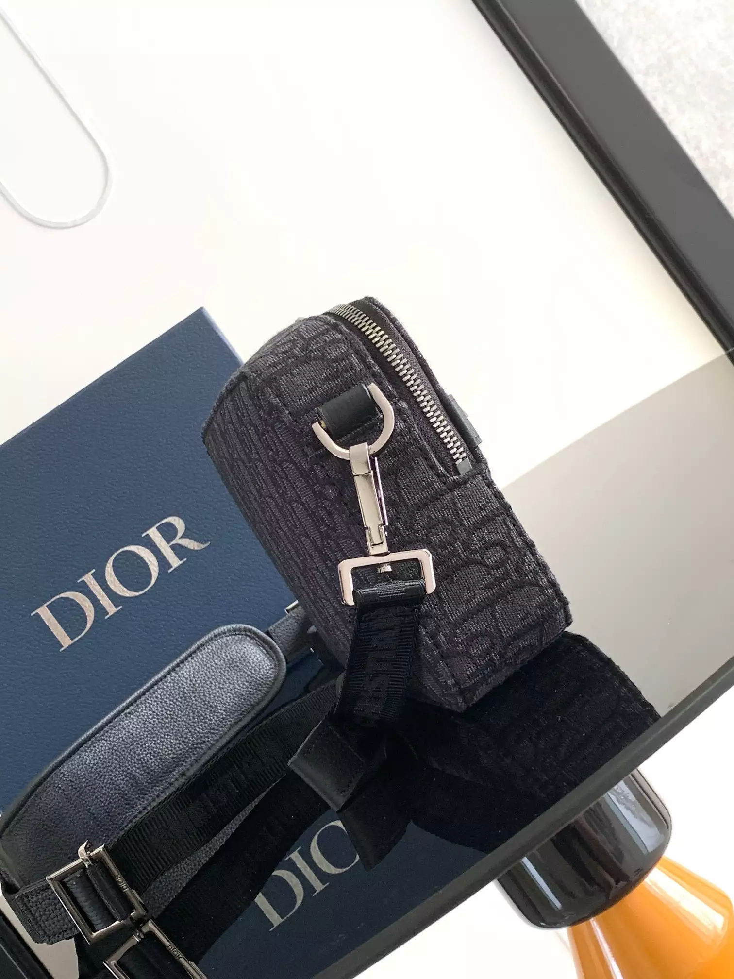 Safari Bag with Strap Black Dior Oblique Jacquard