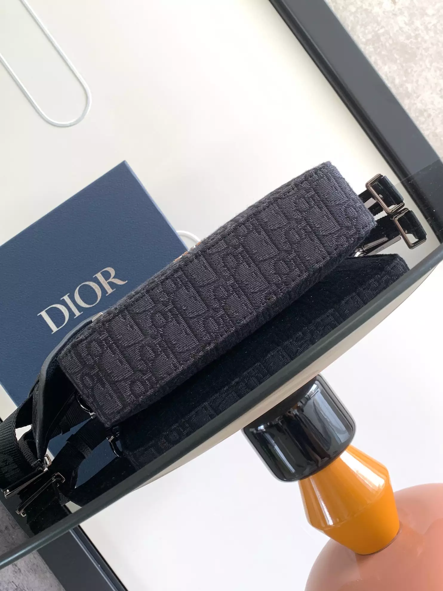Safari Bag with Strap Black Dior Oblique Jacquard
