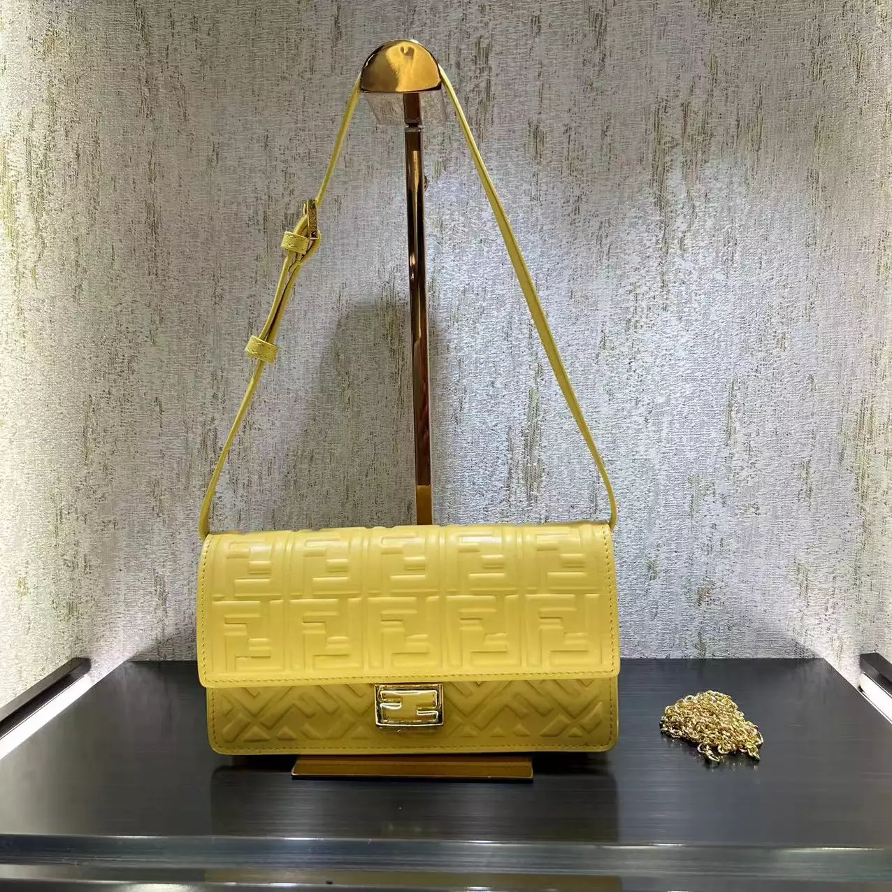 Wallet On Chain Baguette Yellow Nappa Leather