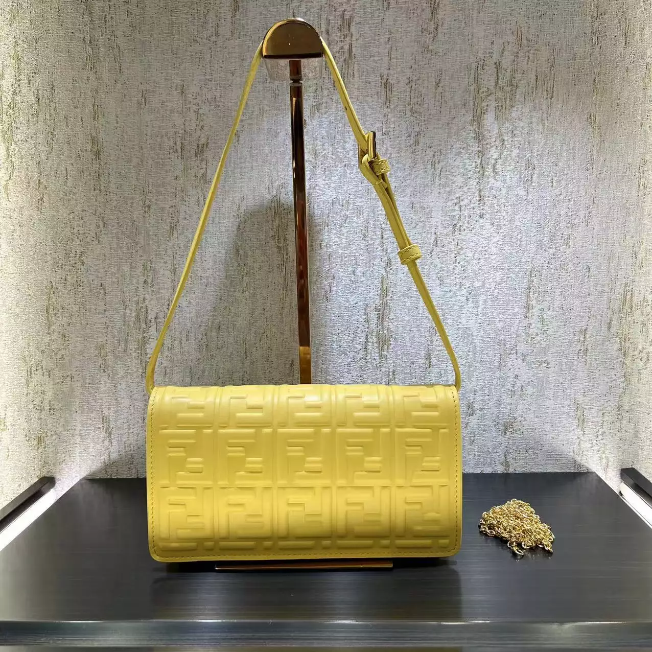 Wallet On Chain Baguette Yellow Nappa Leather