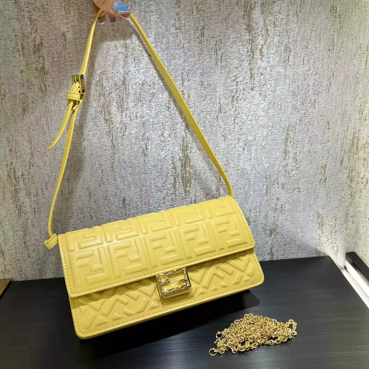 Wallet On Chain Baguette Yellow Nappa Leather