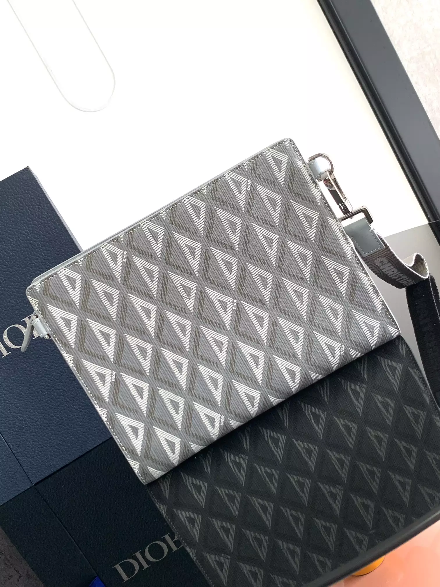 a5 triangle pouch dior gray cd Di*m*nd canvas