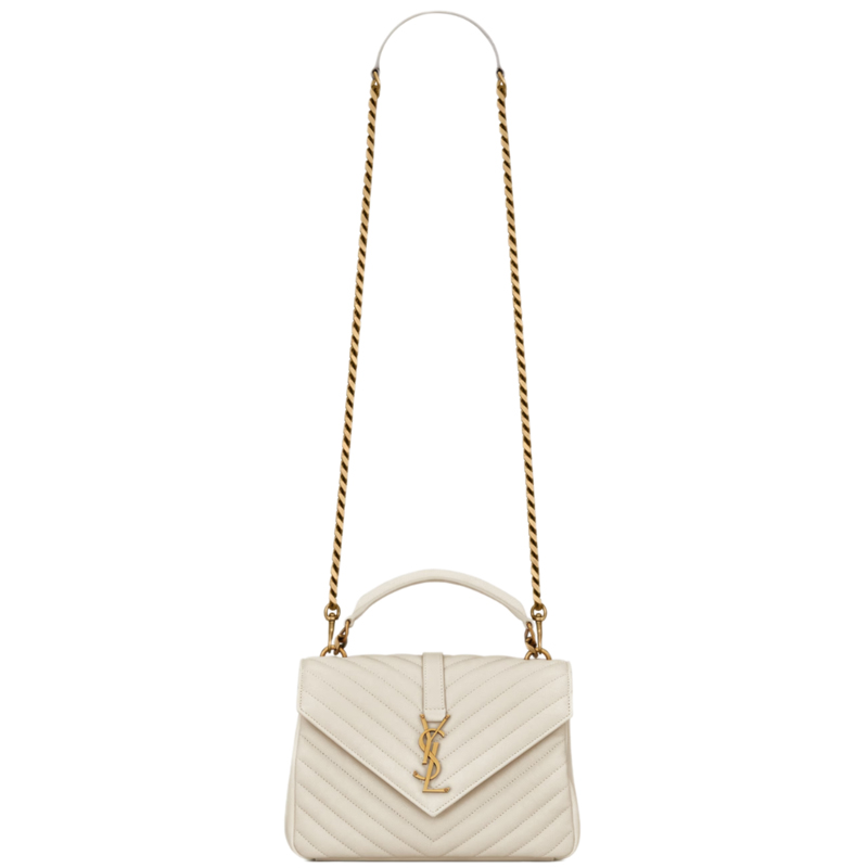 College Medium in Blanc Vintage Quilted Leather - YB086
