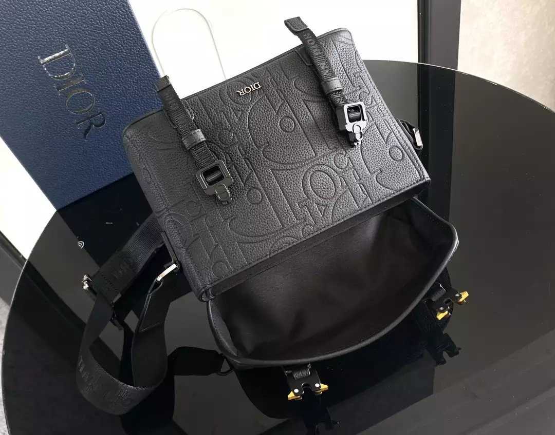 Dior Hit the Road Messenger Bag with Flap Black Dior Gravity Leather and Black Grained Calfskin