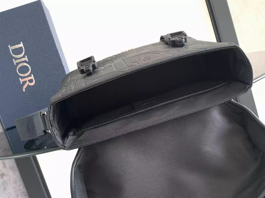 Dior Hit the Road Messenger Bag with Flap Black Dior Gravity Leather and Black Grained Calfskin