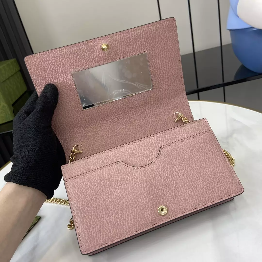 GG Marmont Chain Wallet in Ebony Supreme and Pink Leather