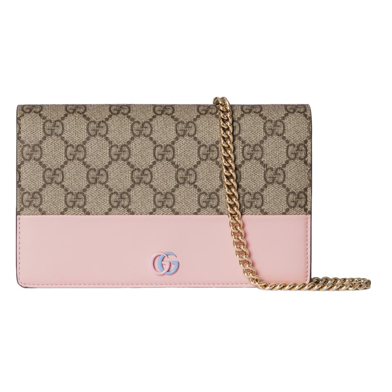 GG Marmont Chain Wallet in Ebony Supreme and Pink Leather