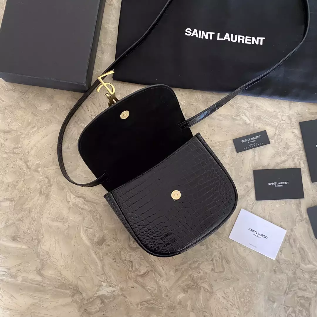 Kaia Small Satchel in Black Shiny Crocodile-Embossed Leather - YB083