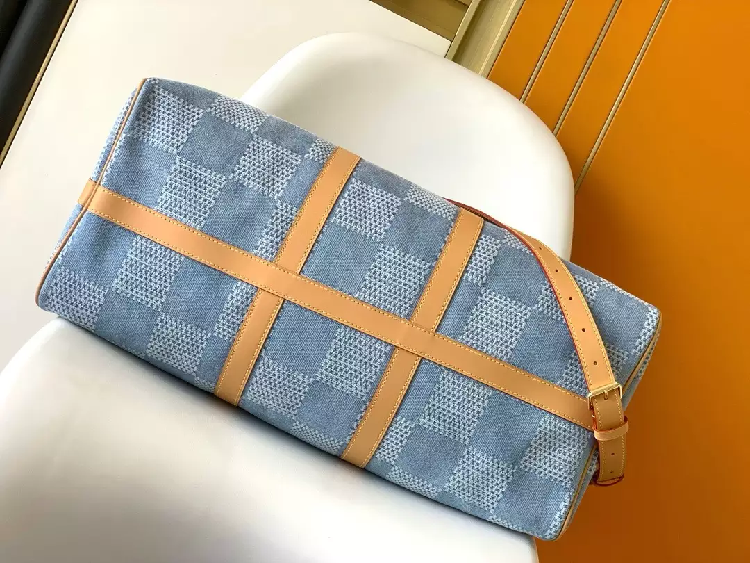 Keepall Bandoulière 50 Blue Damier Denim 3D Cotton Canvas