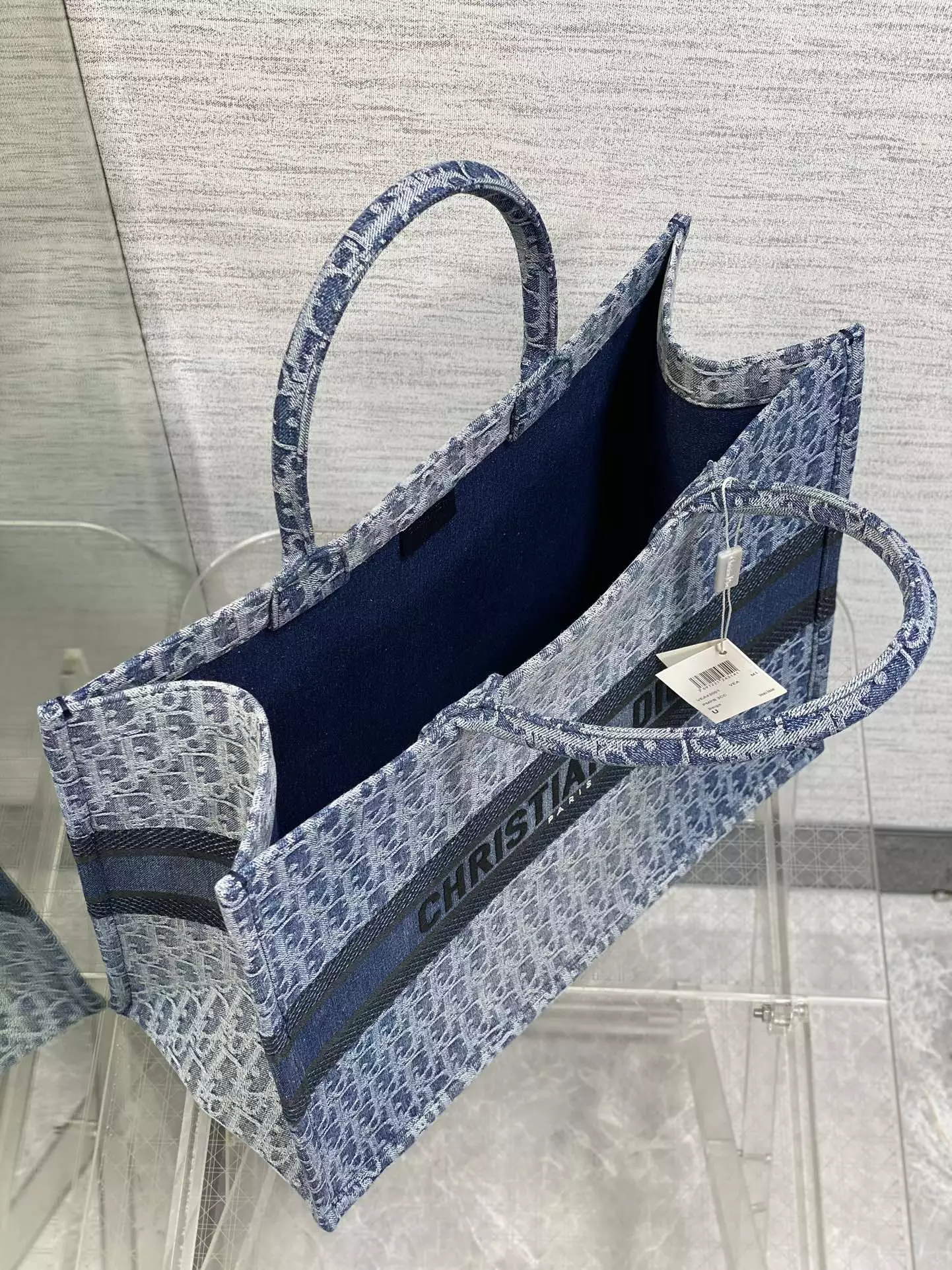 Large Dior Book Tote Blue Denim Dior Oblique Jacquard