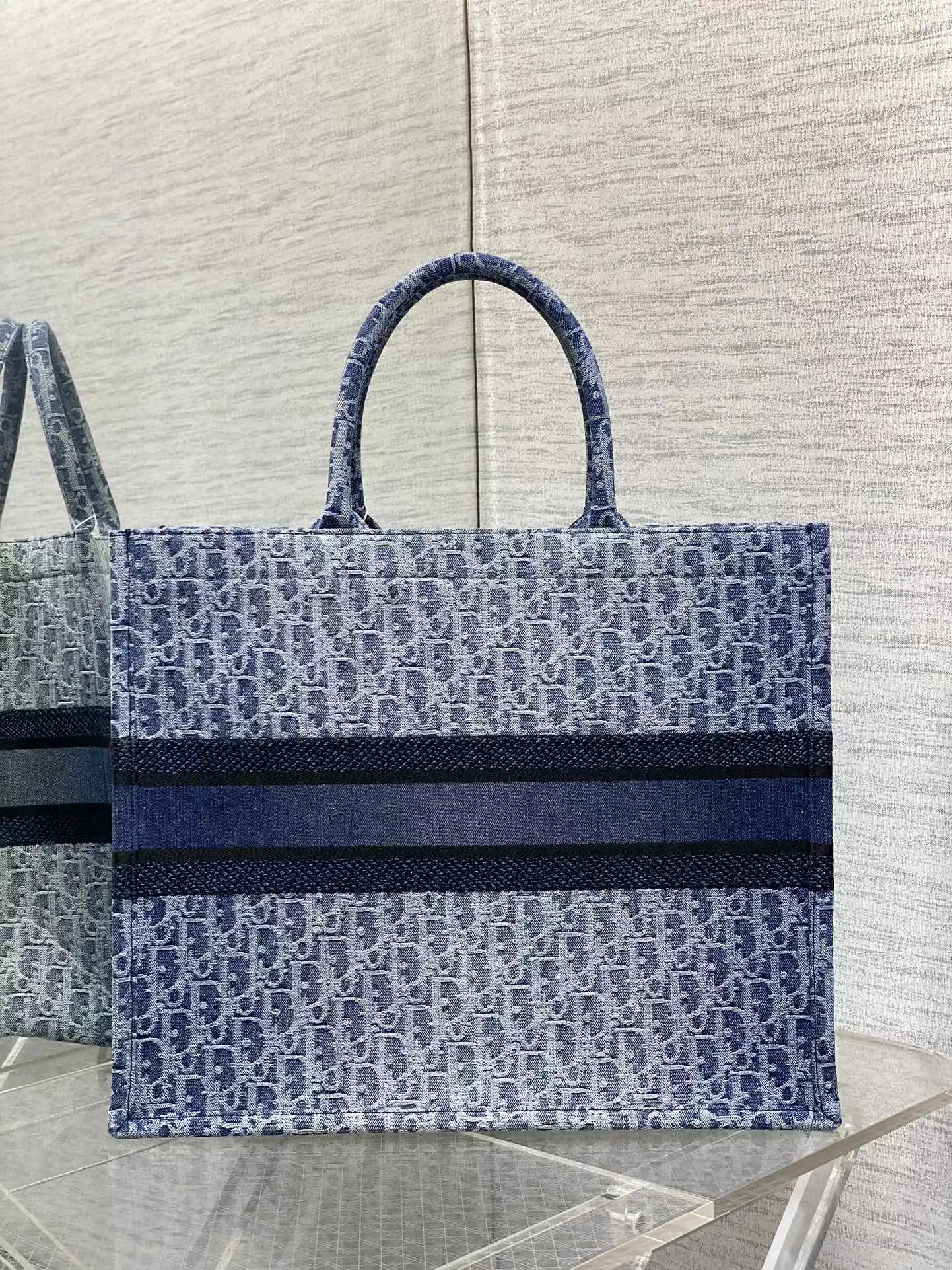 Large Dior Book Tote Blue Denim Dior Oblique Jacquard