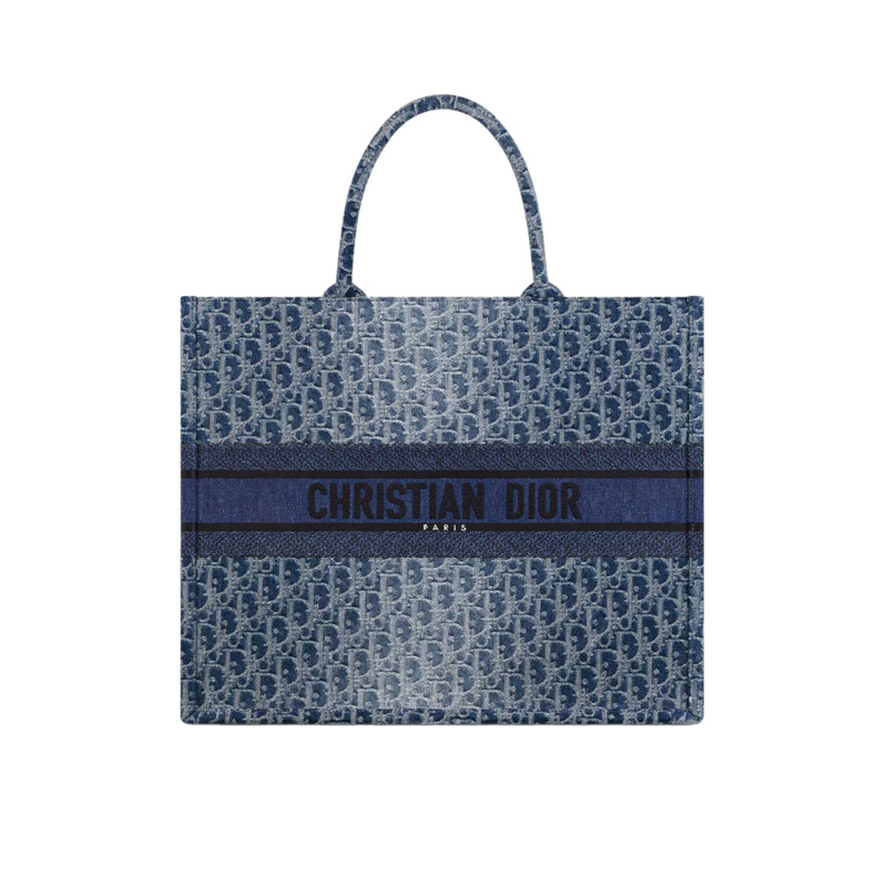 Large Dior Book Tote Blue Denim Dior Oblique Jacquard