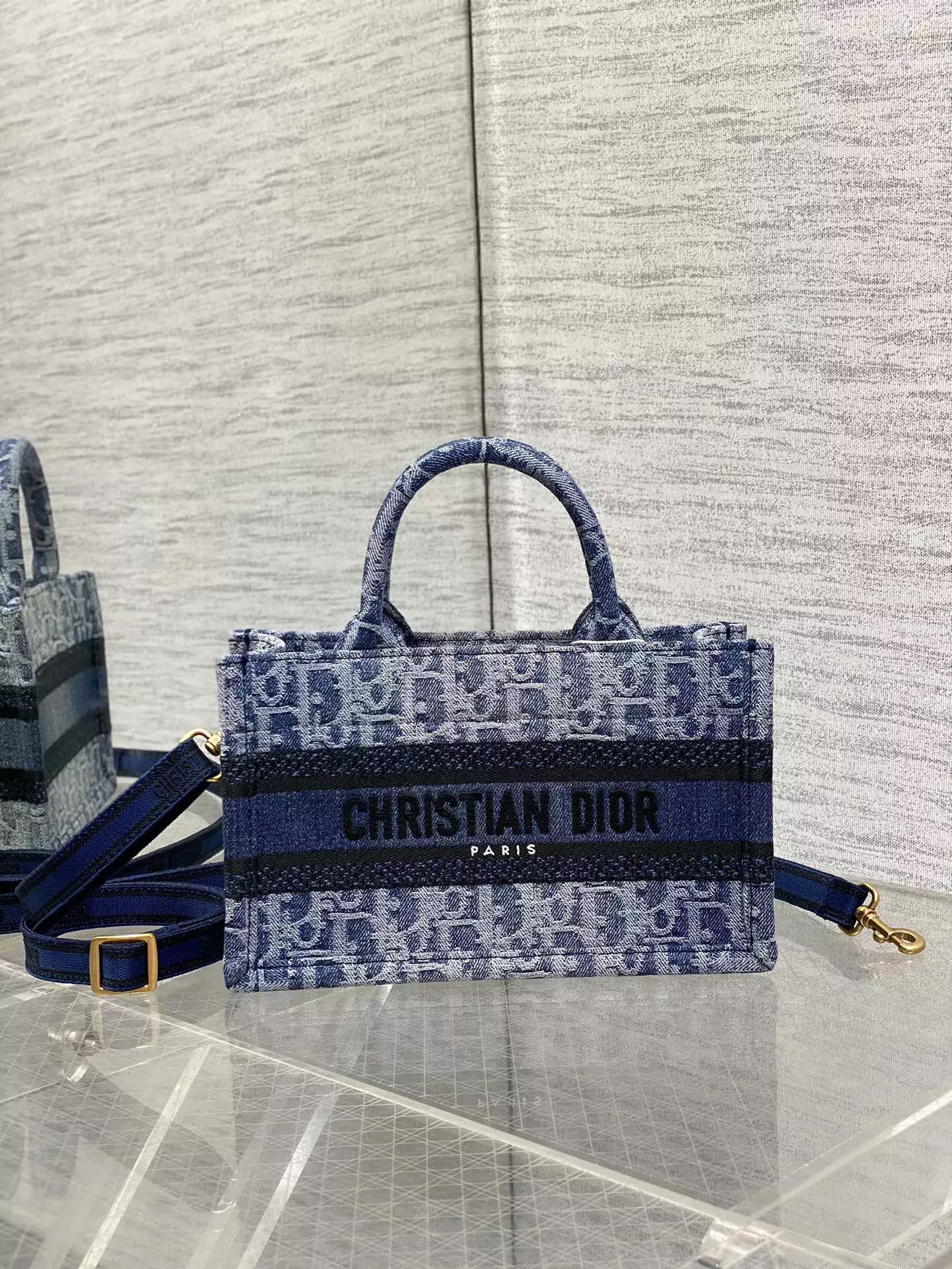 Mini Dior Book Tote Blue Denim Dior Oblique Jacquard