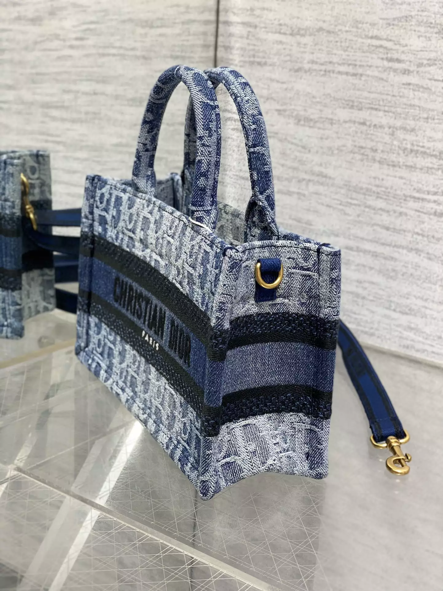 Mini Dior Book Tote Blue Denim Dior Oblique Jacquard