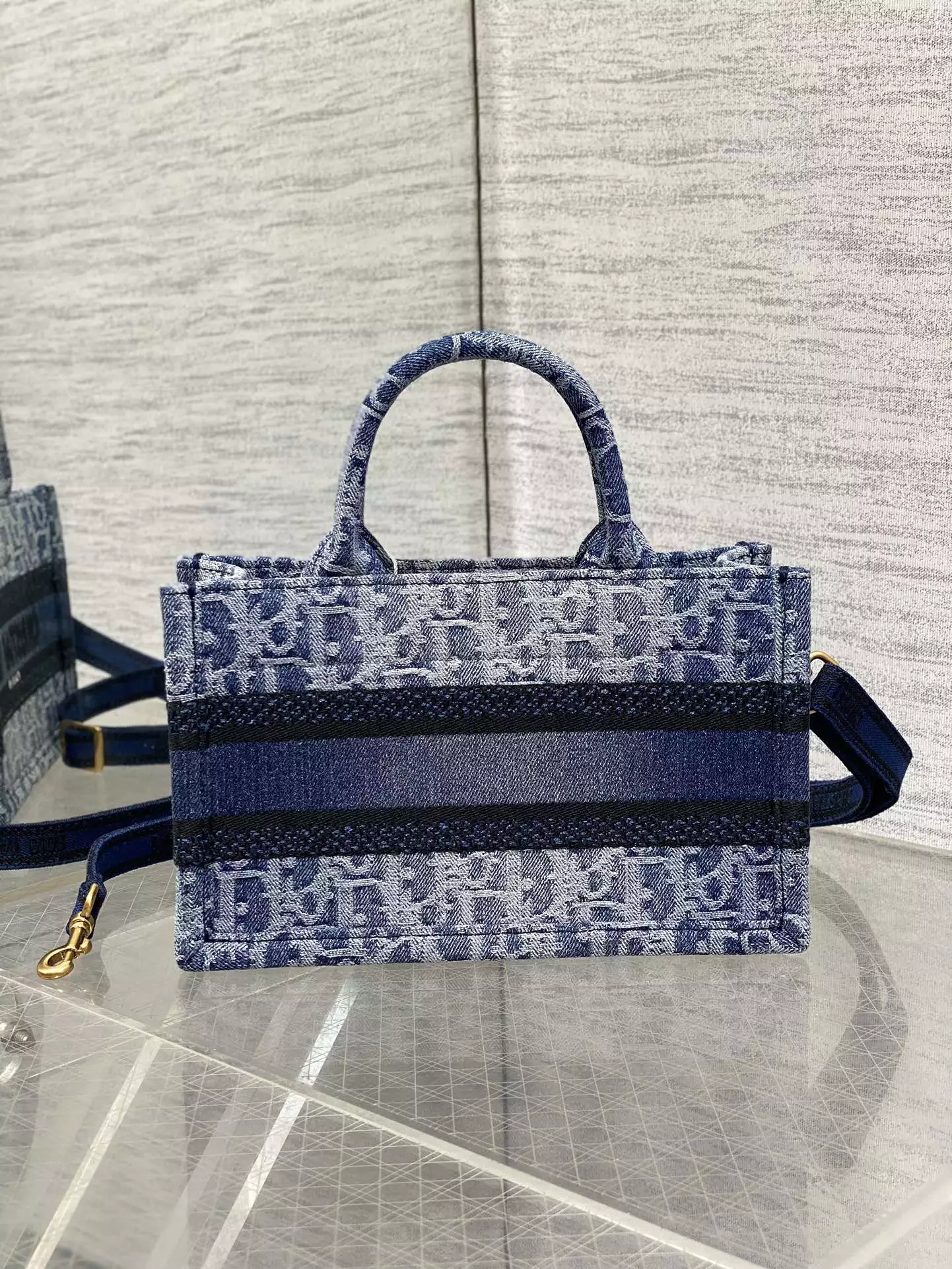 Mini Dior Book Tote Blue Denim Dior Oblique Jacquard