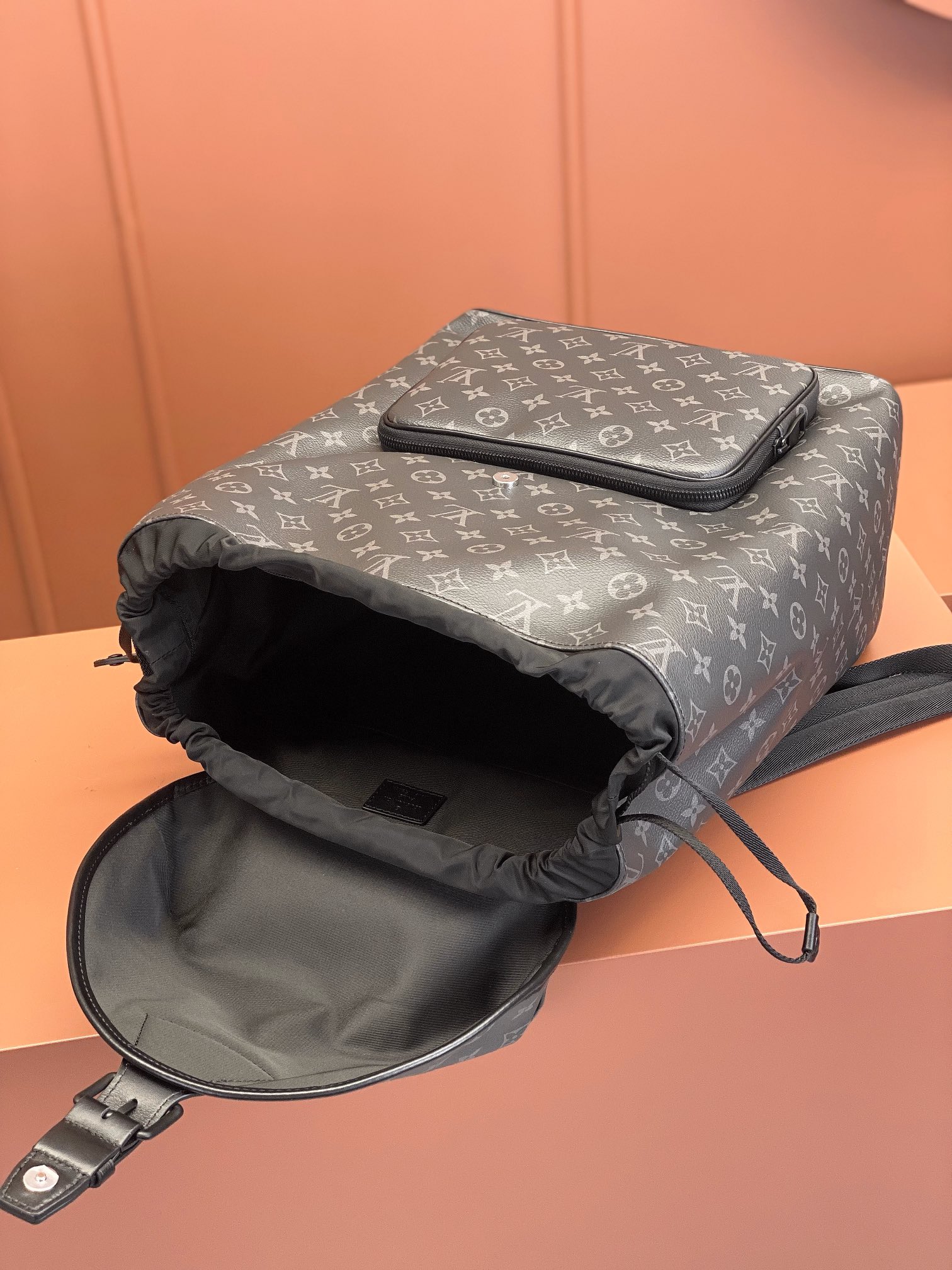 Montsouris Backpack Monogram Eclipse Canvas and Black Leather