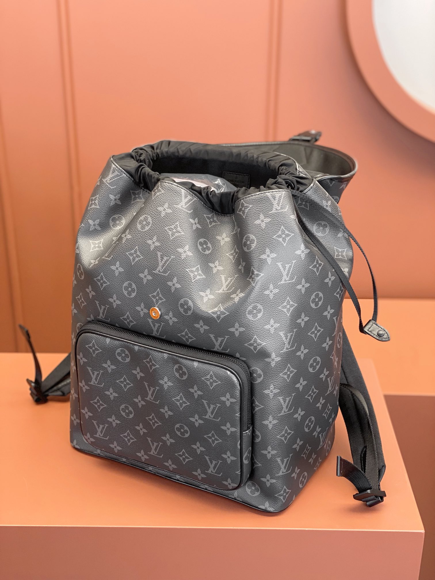 Montsouris Backpack Monogram Eclipse Canvas and Black Leather