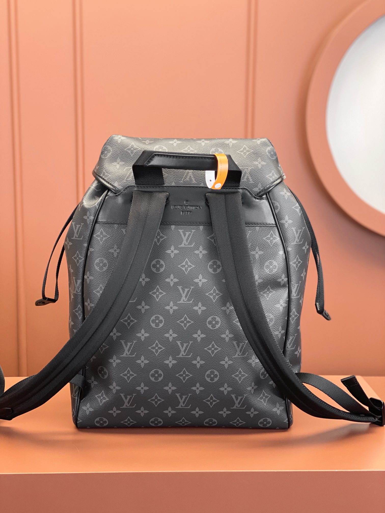 Montsouris Backpack Monogram Eclipse Canvas and Black Leather