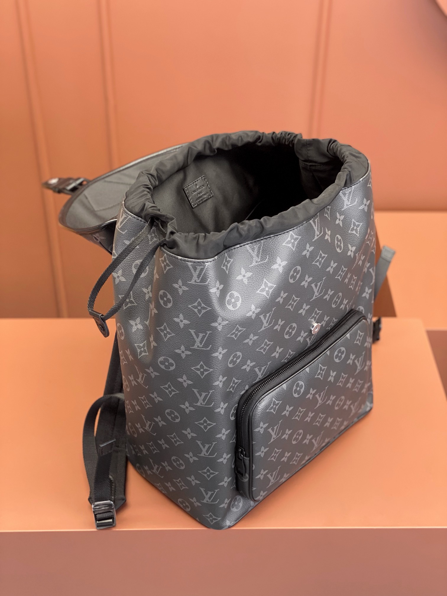 Montsouris Backpack Monogram Eclipse Canvas and Black Leather