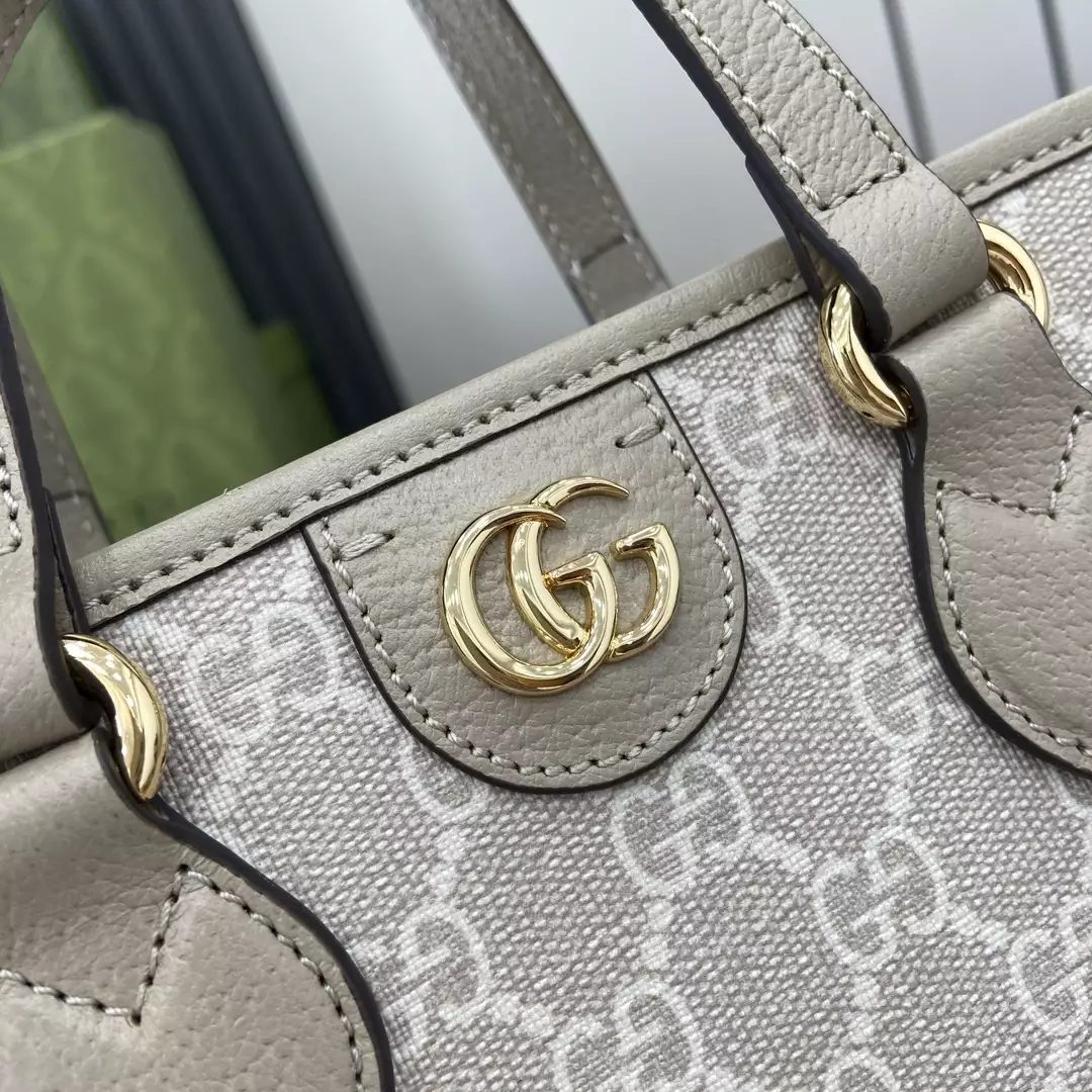Ophidia Mini Tote Bag in Beige and White GG Supreme Canvas