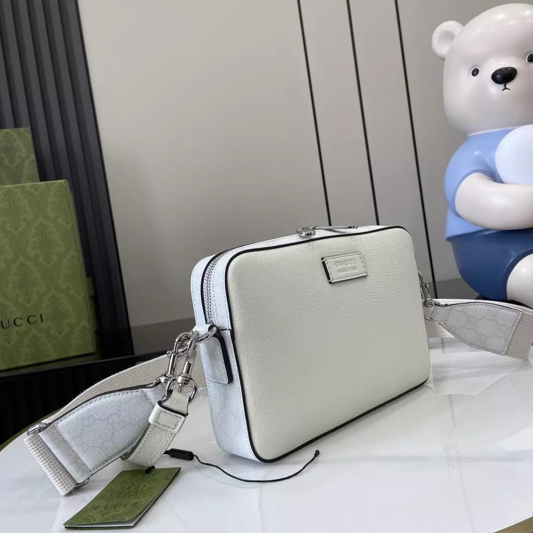 Small GG Crossbody Bag with Tag White Leather - GB361
