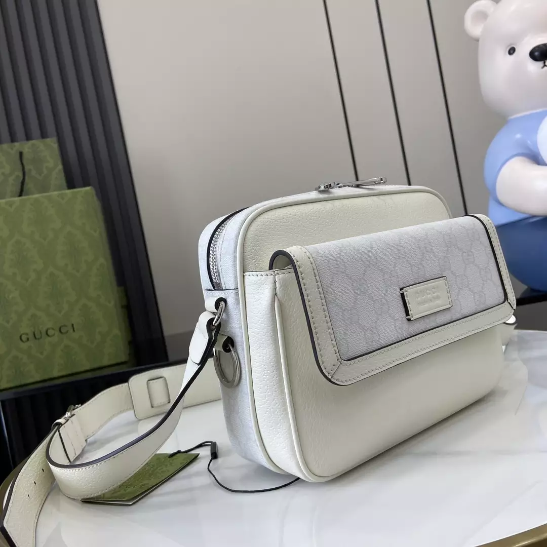 Small GG Crossbody Bag with Tag White Leather - GB362