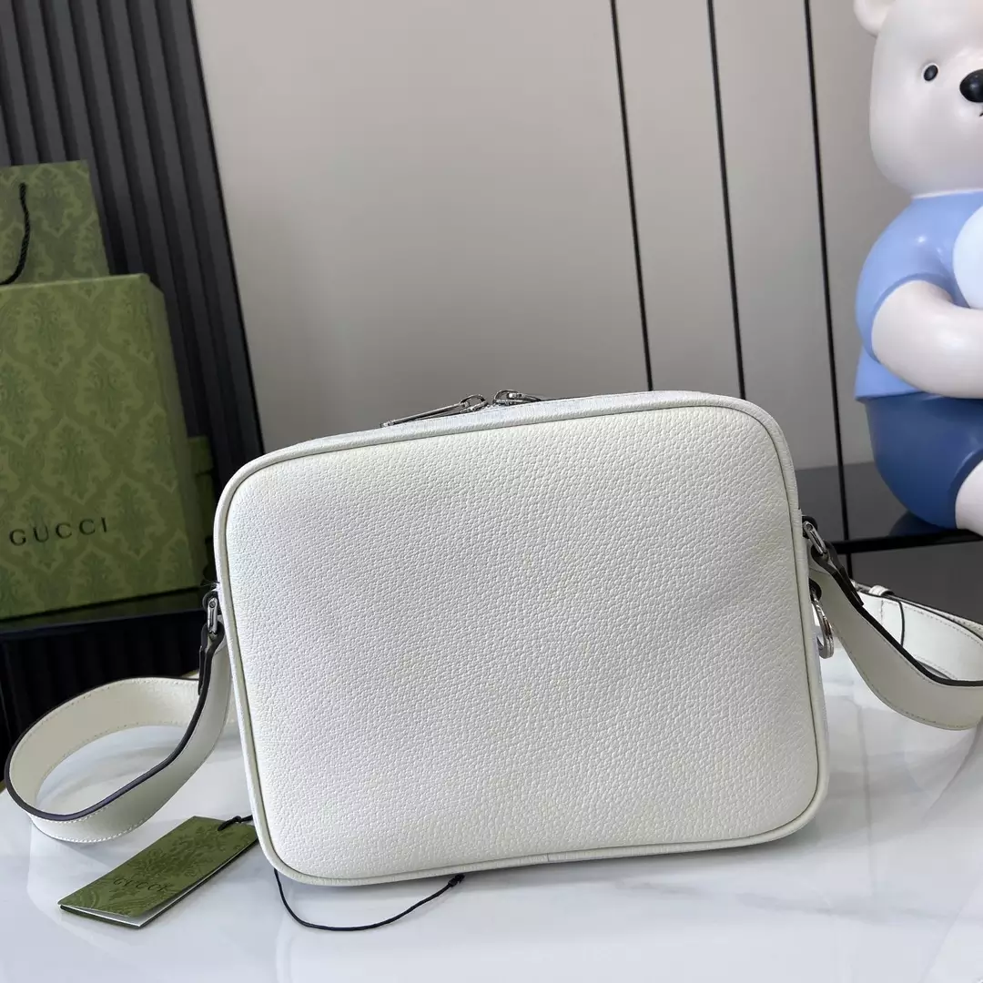 Small GG Crossbody Bag with Tag White Leather - GB362