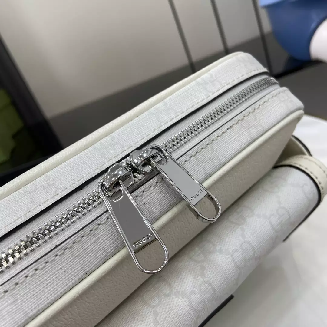 Small GG Crossbody Bag with Tag White Leather - GB362