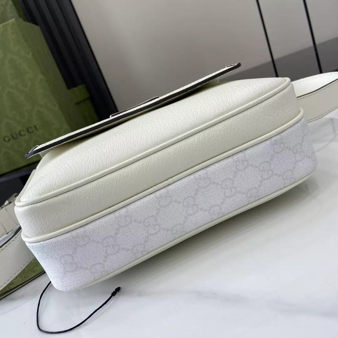 Small GG Crossbody Bag with Tag White Leather - GB362