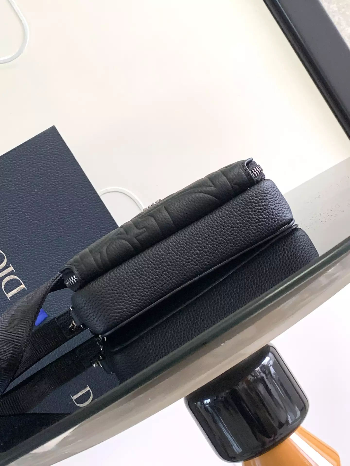 Zipped Pouch with Strap Black Dior Gravity Leather